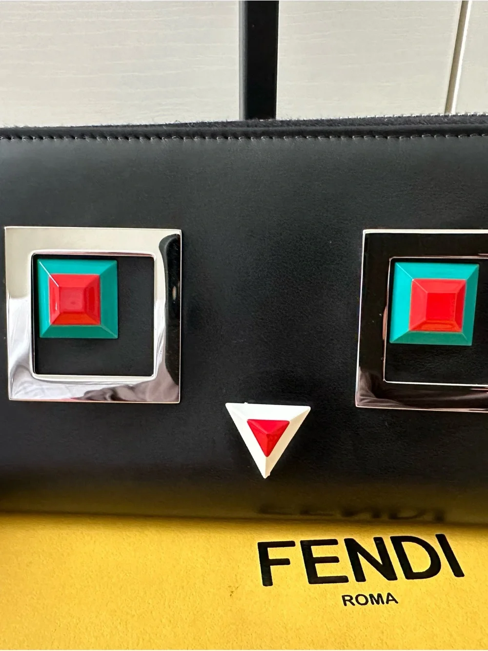 Fendi Hypnoteyes Black Leather Zip Around Wallet